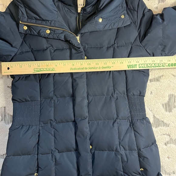 Cole Haan Women's 40" Signature Hooded Taffeta Down Coat Sz S Elastic Waist Navy - Picture 14 of 15
